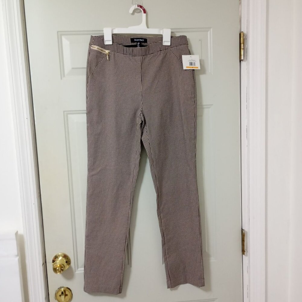 Ellen Tracy Womens Houndstooth Ankle Pant Size M Office Pants - Picture 1 of 10